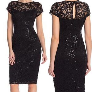 Marina Sequin Lace Cap Sleeve Sheath Dress